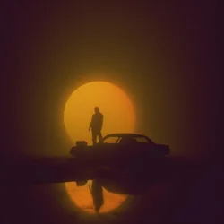 Apocalyptische zonsondergang in de woestijn