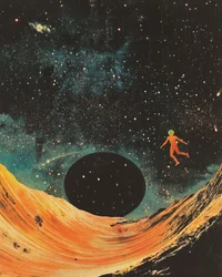 Zwevende astronaut op een woestijnplaneet