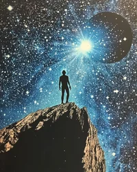 Man die naar de kosmos staart