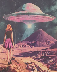 Roze UFO-buitenaardse wereld