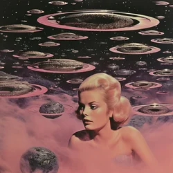Surrealistische roze ruimtedroom