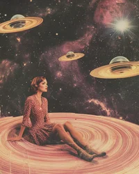 Vrouw in kosmische ringen