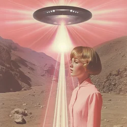 Vrouw onder de straal van een UFO