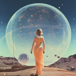 Vrouw kijkt naar de kosmische koepel