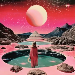 Vrouw in roze kosmische oase