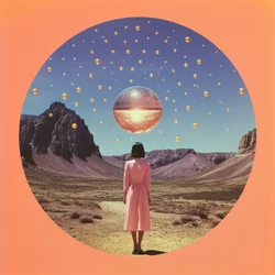 Vrouw in een surrealistische woestijn