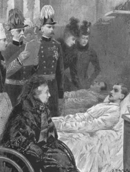Koningin Victoria bezoekt soldaten gewond in de Indiase grenscampagnes, 1898