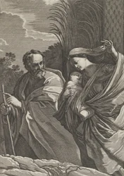 De vlucht naar Egypte, de Maagd draagt het kind Christus, Jozef wijst naar..., ca. 1635-57