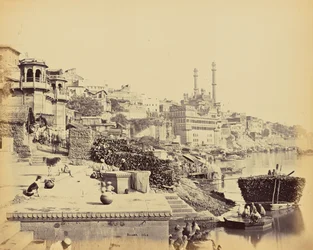 Benares; De Grote Moskee van Arungzebe, en aangrenzende Ghats