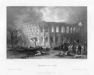 Amfitheater in Nîmes, Frankrijk, 19e eeuw