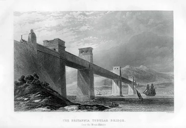 De Britannia Buisbrug over de Menai Straat, Wales, 1886