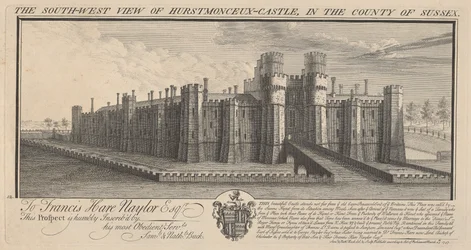 Het Zuidwestelijke Uitzicht op Hertsmonceux Kasteel in het Graafschap Sussex