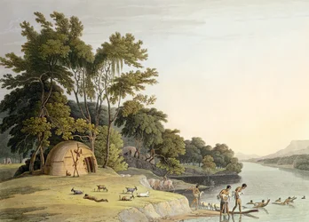 Een Korah Hottentot Dorp aan de Linkeroever van de Oranjerivier, plaat 1 uit 