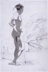 Tswana Man met een Struisvogelveer Waaier in een Landschap, c.1802