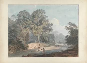 Rotsachtige rivier scène met sepoys