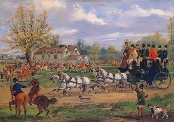 Postkoets die een ontmoeting passeert buiten een herberg, 1862