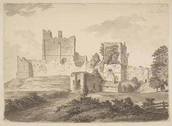 Gezicht in Oost-Indische inkt op Prudhoe Castle, in de parochie Ovingham (Oost-Indische inkt op papier)