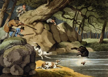 Noord-Amerikaanse berenjacht, gegraveerd door Matthew Dubourg, uitgegeven door Edward Orme, 1813