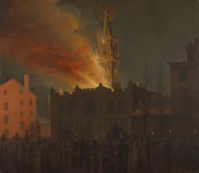 Brand van de vrijmetselaarszaal, Chestnut Street, Philadelphia, Pennsylvania