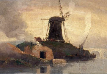 Molen en baksteenoven aan de rivier