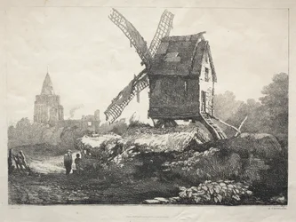 Een serie oude gebouwen en landelijke cottages in het noorden van Engeland: Bij Crowland, Windmolen, 182