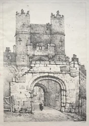 Een serie oude gebouwen en landelijke huisjes in het noorden van Engeland: In York, Middeleeuwse Poort, 18