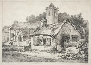 Een serie oude gebouwen en landelijke huisjes in het noorden van Engeland: Ayton, 1821