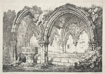 Een serie oude gebouwen en landelijke huisjes in het noorden van Engeland: Deel van Kirkham Abbey, 182