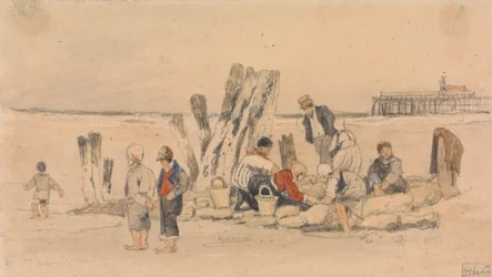 Vissersvolk op het strand, Oostende