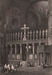 Iconostase in de Basiliek van San Marco, Venetië, Italië, gravure naar tekening van Samuel Prout