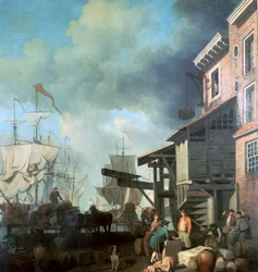 Schilderij van Old Custom House Quay, 18e eeuw