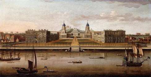 Uitzicht op het Royal Hospital, Greenwich, vanaf de Theems
