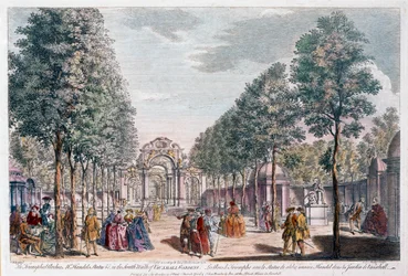 Vauxhall Gardens, gegraveerd door John Miller alias Johann Sebastian Müller