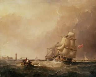 Een Uitzicht op de Haven van Mersey en een Uitzicht op Schepen bij Douglas, Isle of Man