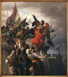 Het offer van Titusz Dugovics (? -1456). Hongaarse nationale held die zich onderscheidde tijdens de belegering van Belgrado door het Ottomaanse Rijk.