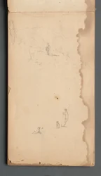 Schetsboek, pagina 02: Figuur in een landschap met hond, 1859