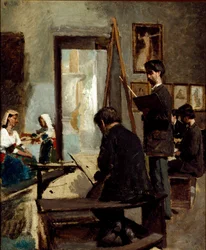 De studie van grijze kleuren (een schildersatelier)