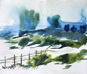Mistig plattelandlandschap