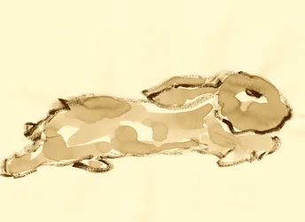 Aquarel van een rennend konijn