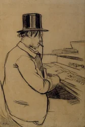 Portret van Erik Satie 1866-1925, spelend op het harmonium