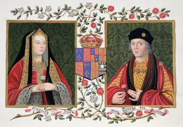 Dubbelportret van Elizabeth van York (1465-1503) en Hendrik VII (1457-1509), met de witte roos van York en de rode roos van Lancaster, uit 