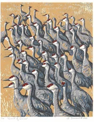 Kraanvogels, 2015 (Linosnede)