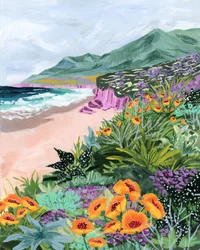 Kleurrijke bloemen aan de kust