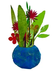 Kom met bladeren en bloemen