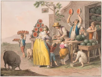 Waterverf; Een Napolitaanse watermeloenwinkel