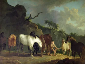 Gulliver berispt en het zwijgen opgelegd door zijn meester toen hij de gruwelen van de oorlog beschreef (olieverf op doek)