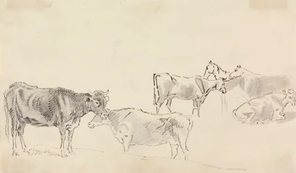 Studie van Vee met Paarden op de Achtergrond