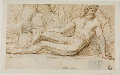 Rivier God (recto); Schetsen van twee mannelijke hoofden (verso)