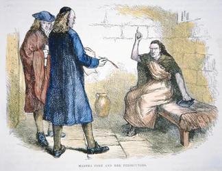 Martha Corey wordt beschuldigd van hekserij tijdens de heksenprocessen van Salem in 1692