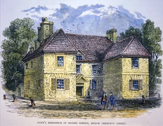 Woonplaats van William Penn in Second Street, onder Chestnut Street, Philadelphia